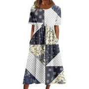 Sayhi Women's Casual Dresses Plus Size Boho Floral Casual House Dress With Pockets Flowy Swing Casual Loose Sun Dress Button Up Below The Knee Length Midi Dresses