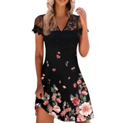 Sayhi Womens Summer Fashion Casual Dress Lace Sleeve Dress Petite Dresses for Short Women