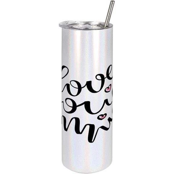 Saying 20 Oz Skinny Tumbler, I Love You So Much Cursive Handwritten Romantic Typography Love Text, Leak-Proof Straw Lid and Brush Vacuum Insulated for Outdoor Use, Pale Pink Charcoal Grey