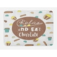 thumbnail image 1 of Saying Bath Mat, Relax and Eat Chocolate Message Tea Time Delicious Desserts Concept with Cupcakes, Plush Bathroom Decor Mat with Non Slip Backing, 29.5" X 17.5", Multicolor, by Ambesonne, 1 of 2