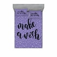 thumbnail image 1 of Saying Bedding Set with Sheet & Covers, Brush Calligraphy Make a Wish Words Uplifting Composition on Violet Background, Printed Bedroom Decor 2 Shams, 4 Sizes, Violet Black, by Ambesonne, 1 of 3