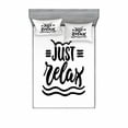 thumbnail image 1 of Saying Bedding Set with Sheet & Covers, Funky Brushed Ink Calligraphic Just Relax Lettering with Doodled Wavy Stripes, Printed Bedroom Decor 2 Shams, 4 Sizes, Black and White, by Ambesonne, 1 of 3