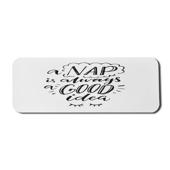 Saying Computer Mouse Pad, Funny Inspirational Phrase a Nap is Always an Idea Text with Cloudy Doodles, Rectangle Non-Slip Rubber Mousepad Large, 31" x 12" Gaming Size, Black and White, by Ambesonne