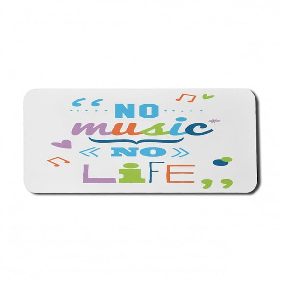 Saying Computer Mouse Pad, No Music, No Life Fun Cheering Saying Musical Key Doodles Style Artwork Print, Rectangle Non-Slip Rubber Mousepad X-Large, 35" x 15" Gaming Size, Multicolor, by Ambesonne