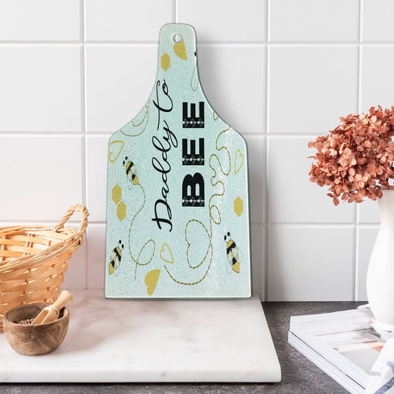 Saying Cutting Board, Funny Daddy to Bee Calligraphic Illustration Fathers Day, Decorative Tempered Glass Cutting and Serving Board, in 3 Sizes, by Ambesonne