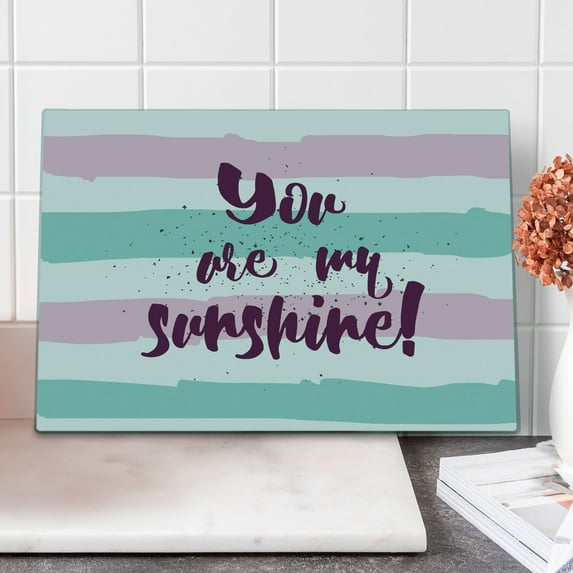 Saying Cutting Board, Horizontal Striped Setting with Sunshine Phrase on Foreground Love Romance Theme, Decorative Tempered Glass Cutting and Serving Board, Large Size, Multicolor, by Ambesonne