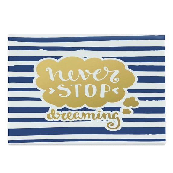Saying Cutting Board, Marine Themed Inspirational Phrase for Life Navy Vintage Style and Artisan Design, Decorative Tempered Glass Cutting and Serving Board, Large Size, Yellow Blue, by Ambesonne