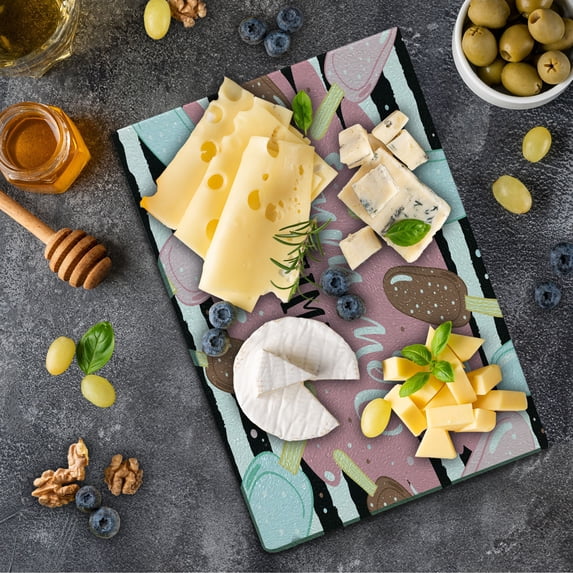 Saying Cutting Board, Summer Time Lettering with Delicious Doodle Ice Cream Sticks on Striped Background, Decorative Tempered Glass Cutting and Serving Board, in 3 Sizes, by Ambesonne
