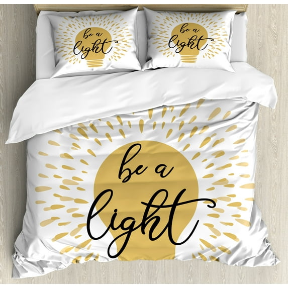 Saying Duvet Cover Set, Cursive Typography on Plain Background Uplifting Themed Illustration, Decorative 3 Piece Bedding Set with 2 Pillow Shams, King Size, Sand Brown, by Ambesonne