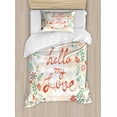 thumbnail image 1 of Saying Duvet Cover Set, Hello My Love Valligraphy in Pastel Tones Floral Wreath Valentines Day Themed, Decorative 2 Piece Bedding Set with 1 Pillow Shams, Twin Size, Multicolor, by Ambesonne, 1 of 3