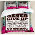 thumbnail image 1 of Saying Duvet Cover Set, Theme Phrase in Frame Falling Autumn Leaves Retro, Decorative 3 Piece Bedding Set with 2 Pillow Shams, Queen Size, Magenta Aqua Brown, by Ambesonne, 1 of 3