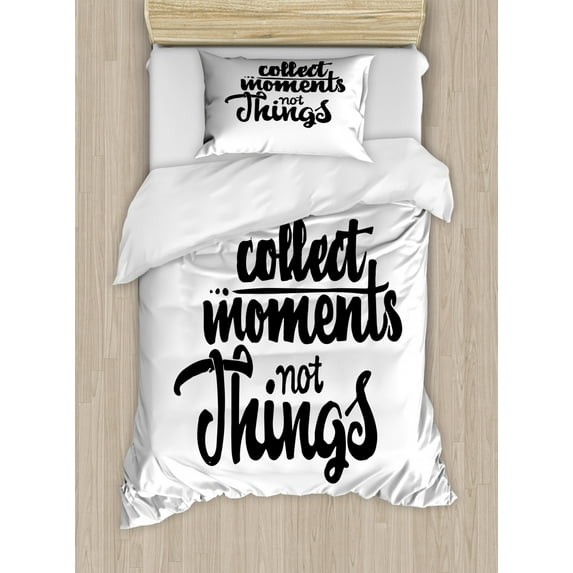 Saying Duvet Cover Set Twin Size, Monochromatic Illustration of Powerful Saying Advice Positive Things, Decorative 2 Piece Bedding Set with 1 Pillow Sham, Charcoal Grey and White, by Ambesonne