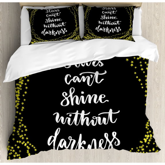 Saying Duvet Cover Set, Uplifting Sayings Better Life Cursive Typography Inspirational Pattern, Decorative 3 Piece Bedding Set with 2 Pillow Shams, Calking Size, Yellow and Dark Taupe, by Ambesonne