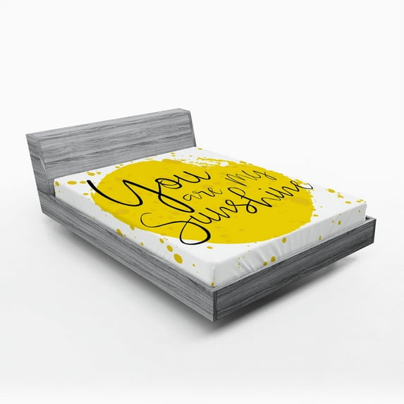 Saying Fitted Sheet, Circular Color Splash Outspread Brushstrokes with Inspirational Words Valentines Concept, Decorative Soft Bedding All-round Elastic Pocket, King Size, Yellow, by Ambesonne