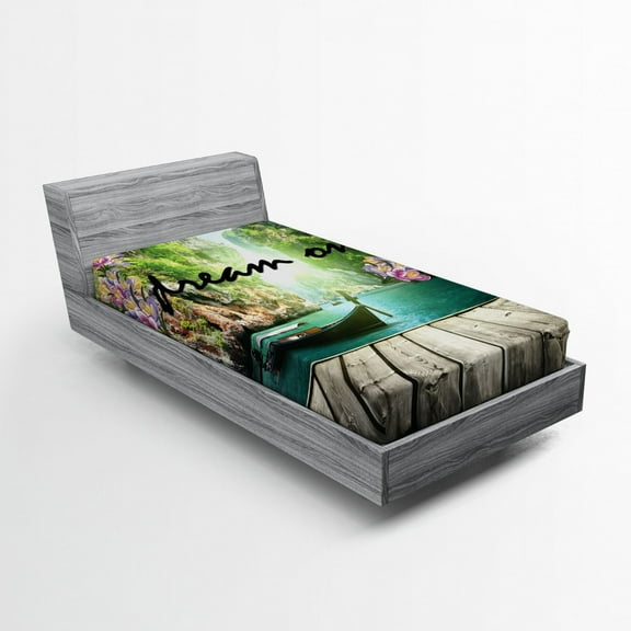 Ambesonne Saying Fitted Sheet, Idyllic Themed Boat, Twin XL Size, Multicolor