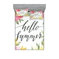 thumbnail image 1 of Saying Fitted Sheet & Pillow Sham Set, Hand Lettering Hello Summer Message Watercolor Style Blossoming Seasonal Flowers, Decorative Printed 6 Piece Bedding Decor Set, Queen, Multicolor, by Ambesonne, 1 of 3