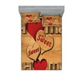 thumbnail image 1 of Saying Fitted Sheet & Pillow Sham Set, Words with Heart Shapes on Wooden Planks Log Cabin Country House, Decorative Printed 6 Piece Bedding Decor Set, Queen, Pale Brown Red Black, by Ambesonne, 1 of 3