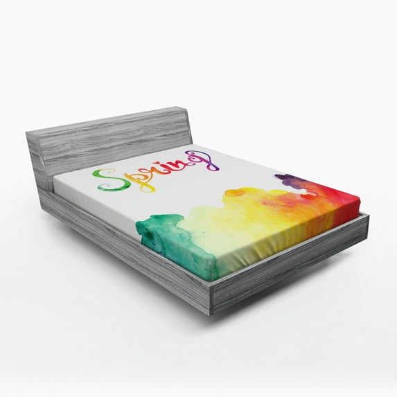 Ambesonne Saying Fitted Sheet, Spring Lettering, Full Size, Multicolor