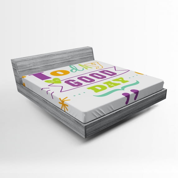 Saying Fitted Sheet, Today is a Day Happiness Happy Moments Word Work Success Print, Soft Decorative Fabric Bedding, Queen Size, Multicolor, by Ambesonne