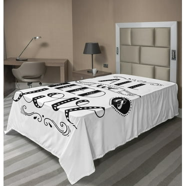 Saying Flat Sheet, All We Need Is Love Phrase Inspirational Message Valentine's Day Concept, Soft Comfortable Top Sheet Decorative Bedding 1 Piece, 6 Sizes, Charcoal Grey White, by Ambesonne