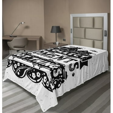 Saying Flat Sheet, Collect Moments Not Things Calligraphy in a Monochrome Layout Floral, Soft Comfortable Top Sheet Decorative Bedding 1 Piece, 6 Sizes, Charcoal Grey White, by Ambesonne