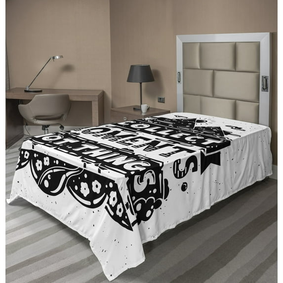Ambesonne Saying Flat Sheet, Monochrome CalligraphyText, Twin Size, Charcoal Grey White