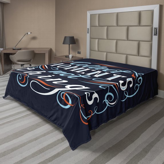 Ambesonne Saying Flat Sheet, Curving Style Wise Phrase, Full Size, Night Blue Orange
