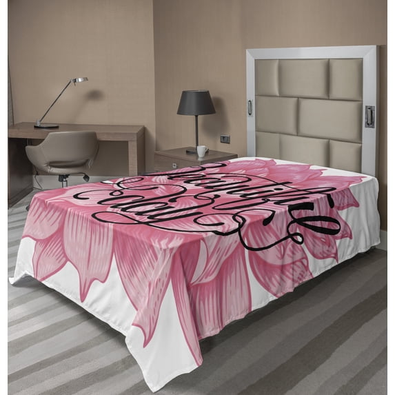 Ambesonne Saying Flat Sheet, Day on Dahlia, Twin Size, Pink Charcoal Grey