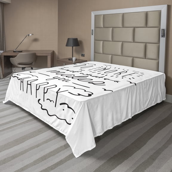 Ambesonne Saying Flat Sheet, Positive Attitude Phrase, Full Size, Black White