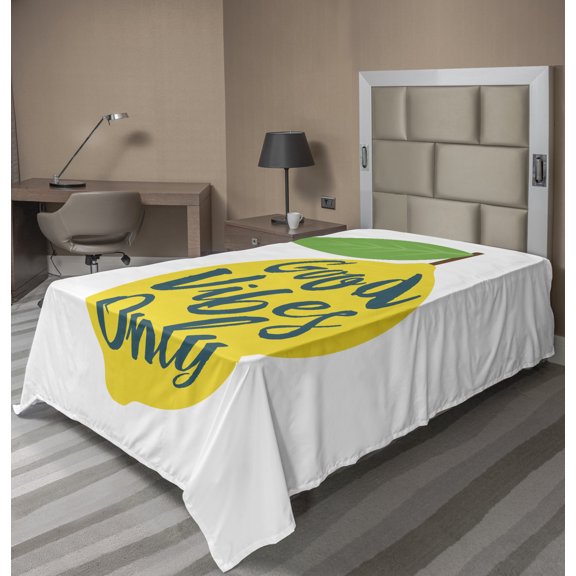 Ambesonne Saying Flat Sheet, Doodle Lemon with Leaf, Twin Size, Fern Green Mustard