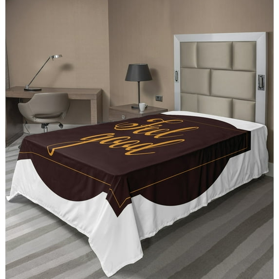 Saying Flat Sheet, Hand-drawn Inspirational Optimistic Message with Geometric Composition, Soft Comfortable Top Sheet Decorative Bedding 1 Piece, 6 Sizes, Chestnut Brown Orange, by Ambesonne