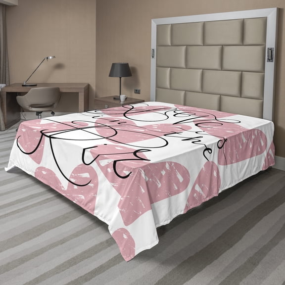Ambesonne Saying Flat Sheet, Love is in the Air on Hearts, King Size, Charcoal Grey Pale Pink