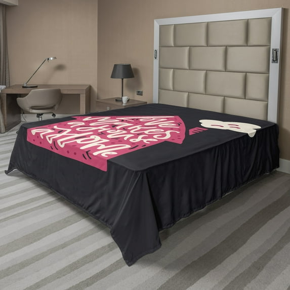 Ambesonne Saying Flat Sheet, Love Makes a House a Home, Full Size, Charcoal Grey Dark Pink