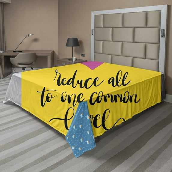 Ambesonne Saying Flat Sheet, Romantic Text Pink Heart, King Size, Yellow Hot Pink Black