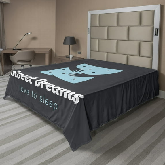 Ambesonne Saying Flat Sheet, Arm Hugging Pillow, King Size, Charcoal Grey Pale Blue