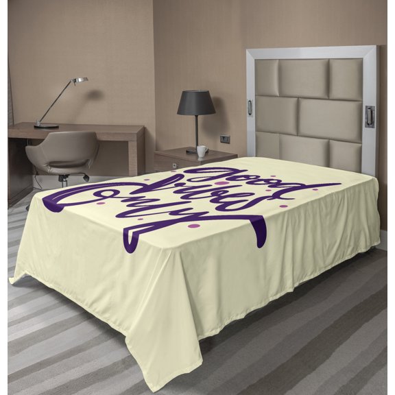 Saying Flat Sheet, Modern Cursive Lettering with Motivational Phrase and Dots, Soft Comfortable Top Sheet Decorative Bedding 1 Piece, 6 Sizes, Purple Pastel Yellow, by Ambesonne