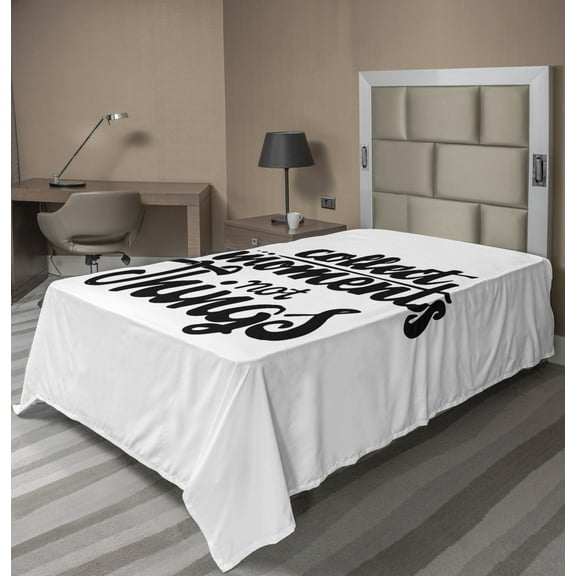 Ambesonne Saying Flat Sheet, Monochrome Powerful Advice, TwinXL Size, Charcoal Grey and White