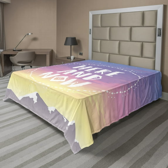 Ambesonne Saying Flat Sheet, Mountains and Dreamy Sky, Full Size, Multicolor