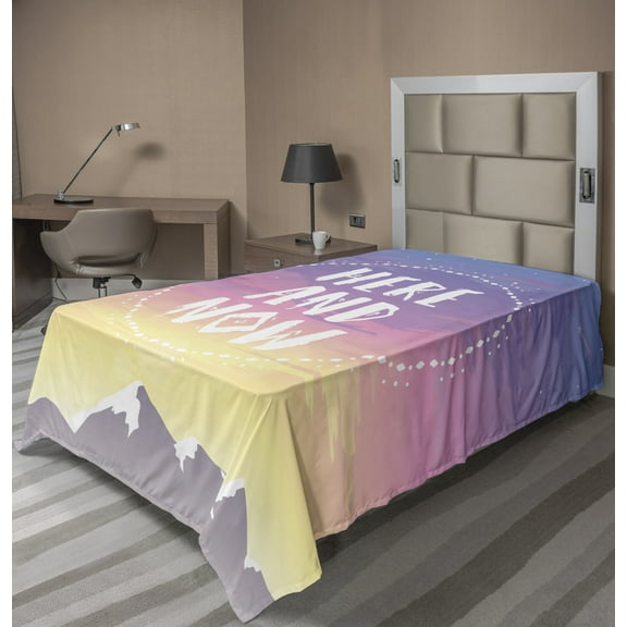 Ambesonne Saying Flat Sheet, Mountains and Dreamy Sky, TwinXL Size, Multicolor