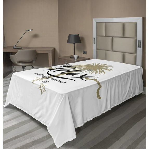 Ambesonne Saying Flat Sheet, Tropical Enjoy Summer Text, Twin Size, Camel Black White
