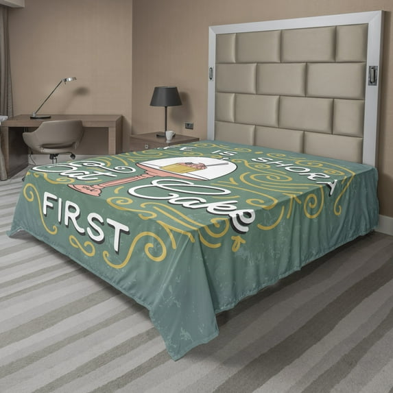 Ambesonne Saying Flat Sheet, Life is Short Eat Cake First, California King, Multicolor