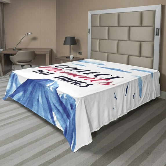 Saying Flat Sheet, Watercolor Design Scene of Clouds Birds and Mountains Lettering Print, Soft Comfortable Top Sheet Decorative Bedding 1 Piece, 6 Sizes, Azure Blue and White, by Ambesonne