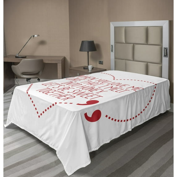 Saying Flat Sheet, When You Love Me Like That I Melt into Honey Let's Be Together, Soft Comfortable Top Sheet Decorative Bedding 1 Piece, 6 Sizes, Dark Pink White, by Ambesonne