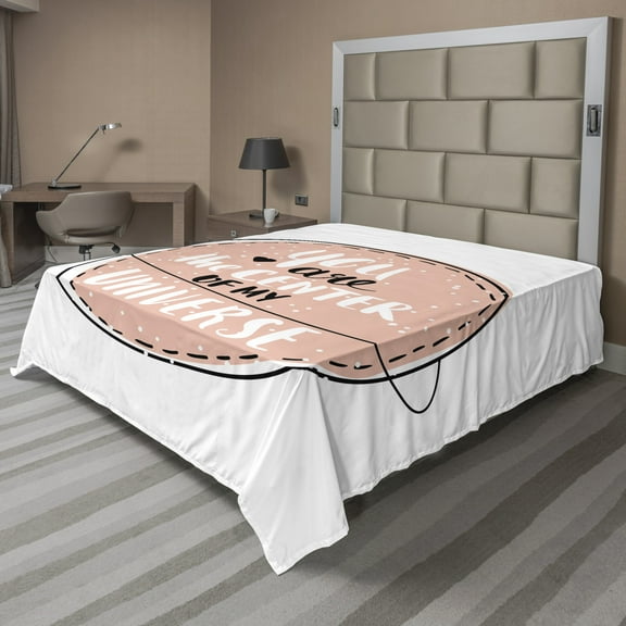 Ambesonne Saying Flat Sheet, Central Universe Affection, California King, Peach Charcoal Grey