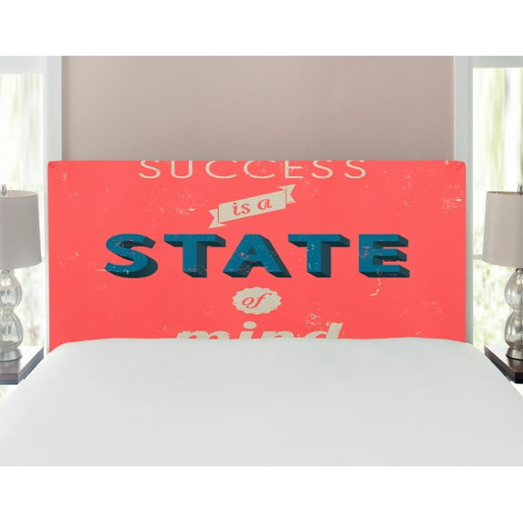 Saying Headboard, Success is a State of Mind in Retro Style Theme Words Classic Print, Upholstered Decorative Metal Bed Headboard with Memory Foam, Full Size, Red Charcoal, by Ambesonne