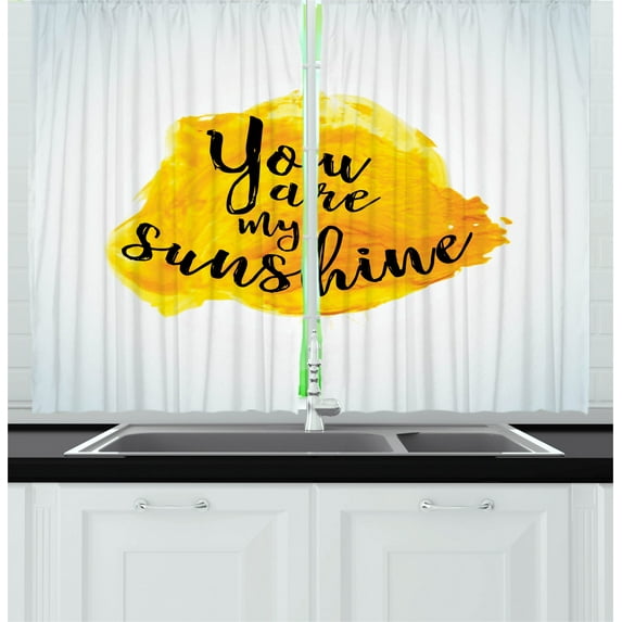 Saying Kitchen Curtains, Inspirational Phrase on Watercolors Irregular Set Motto Mindful Life Theme Image, Two Panels Drapes with Rod Pocket Room Decor, 55" X 45", Yellow Black, by Ambesonne