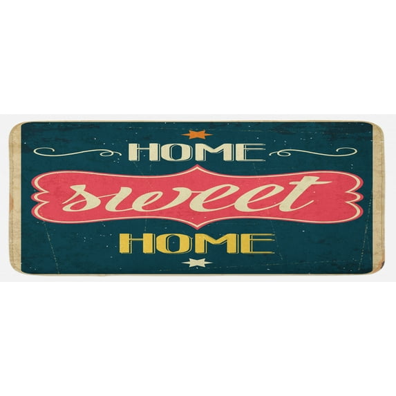 Saying Kitchen Mat, Weathered Looking Retro Sixties Style Sign Image with Phrase, Plush Decorative Kitchen Mat with Non Slip Backing, 47" X 19", Multicolor, by Ambesonne