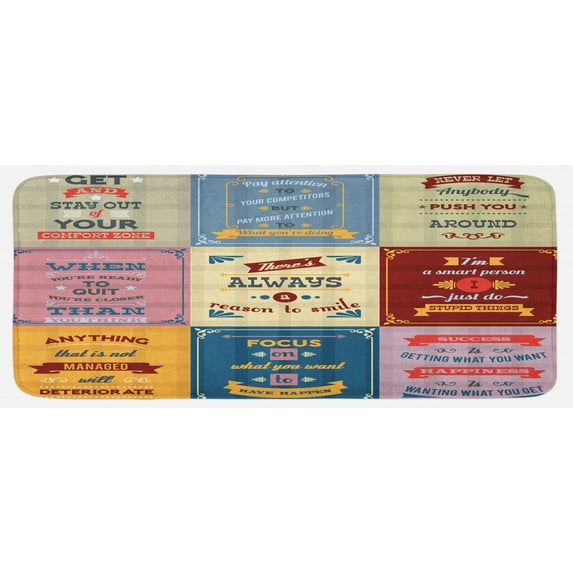 Saying Kitchen Mat, Words Pattern Success with Positive Attitude Themed Art Print, Plush Decorative Kitchen Mat with Non Slip Backing, 47" X 19", Yellow and Pink, by Ambesonne