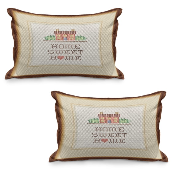 Saying Quilted Pillowcover Set of 2, Handcraft Look House with Garden Illustration in Square Frame Print, Standard Queen Size Pillow Cover for Bedroom, 30" x 20", Multicolor, by Ambesonne