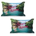 thumbnail image 1 of Saying Quilted Pillowcover Set of 2, Photo of Carpe Diem Typography on Tropic Secenery with Ocean and Cliffs, Standard Queen Size Pillow Cover for Bedroom, 30" x 20", Multicolor, by Ambesonne, 1 of 1
